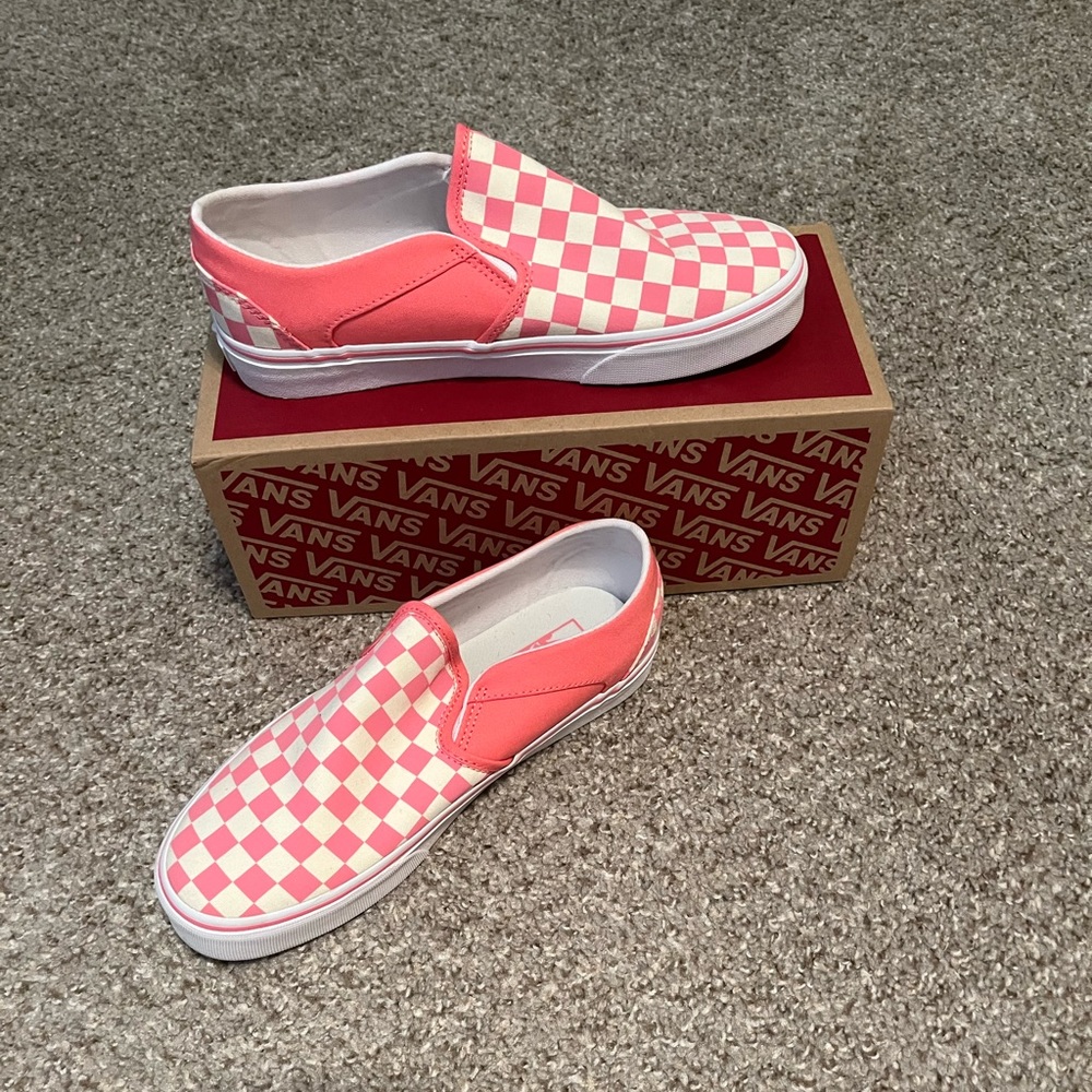 Vans pink checkerboard slip ons size 8.5